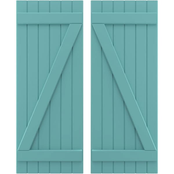 Ekena Millwork Americraft 6-Board (2 Batten) Wood Joined Board-n-Batten Shutters w/ Z-Bar, ARW102BB621X77PTH, PR ARW102BB621X77PTH - main